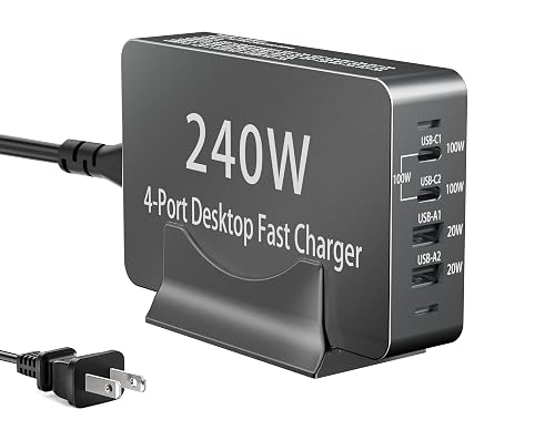 240W USB C Charger Block, 4 Port USB Fast Charging Station 100W Laptop Power Adapter for MacBook, Laptop, Tablet, iPad, iPhone, Cell Phone Multiple