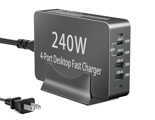 240W USB C Charger Block, 4 Port USB Fast Charging Station 100W Laptop Power Adapter for MacBook, Laptop, Tablet, iPad, iPhone, Cell Phone Multiple