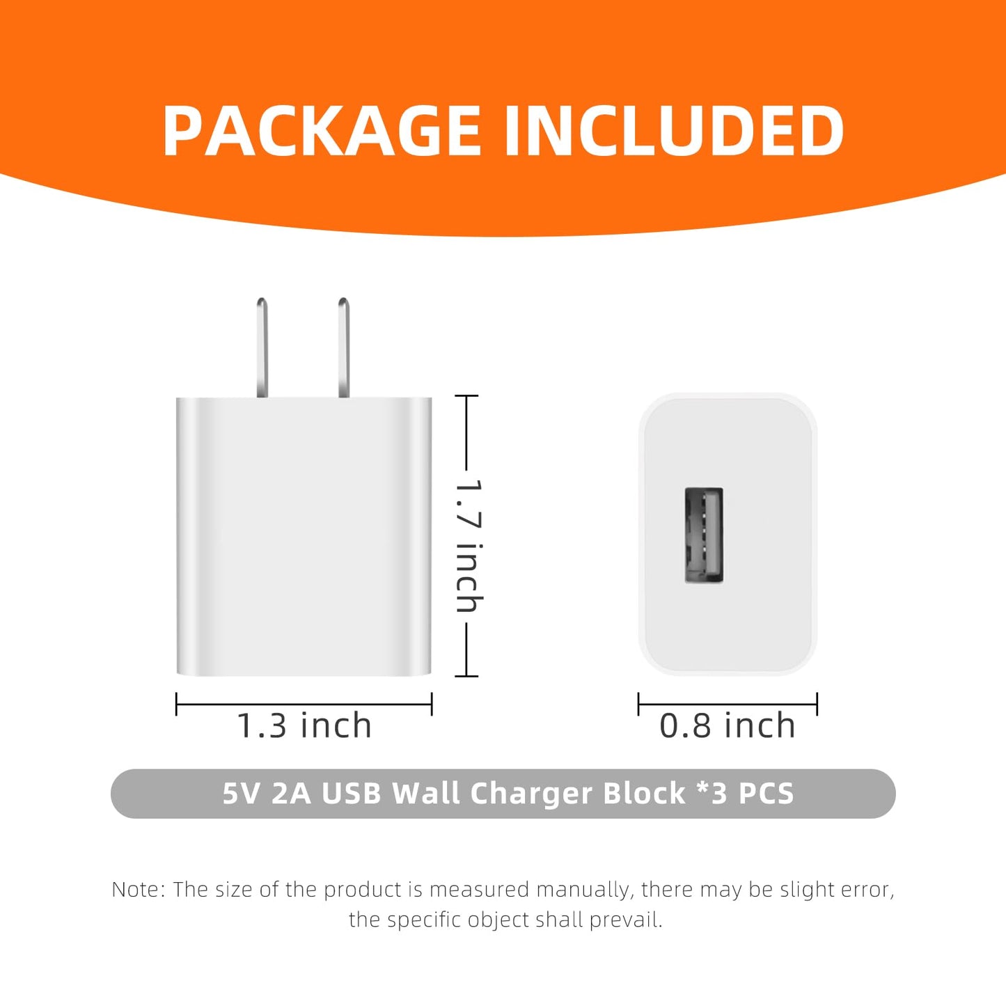 3 Pack USB Wall Charger Block 5V 2A AC Power Adapter Plug 10W for iPhone 13 12 11 Pro Max 8 7 6 6S Plus SE XS XR X,iPad,Kindle