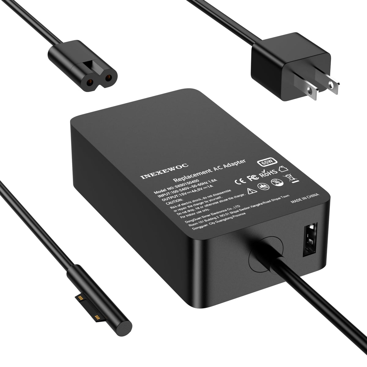 INEXEWOC 65W Surface Pro Charger Compatible with Microsoft Surface Pro 11,10, 9, 8, 7+, 6, 5, 4, 3, X, Windows Surface Laptop 6, 5, 4, 3, 2, 1