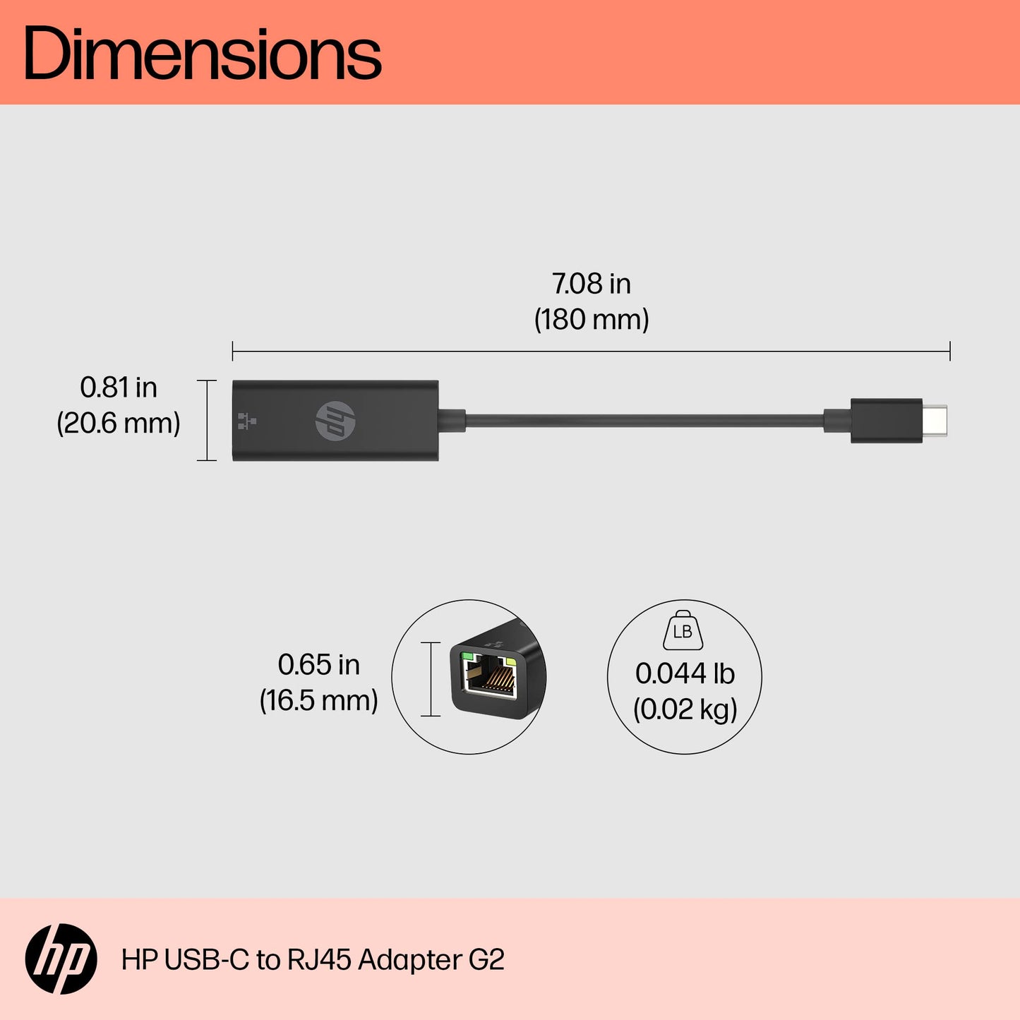 HP USB-C to RJ45 Adapter G2 (4Z527AA) - USB Type C - 1 Gbit/s Data Transfer Rate - 1 Port(s) - 1 - Twisted Pair - 1000Base-T - Portable