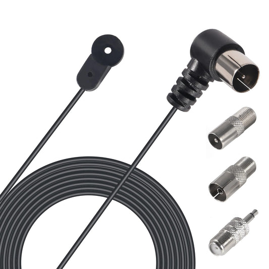Indoor FM Antenna for Stereo Receiver - 75 Ohm F Type Male Coaxial Cable with 3 Connectors - Compatible with Home Theater, FM System, Audio Sound