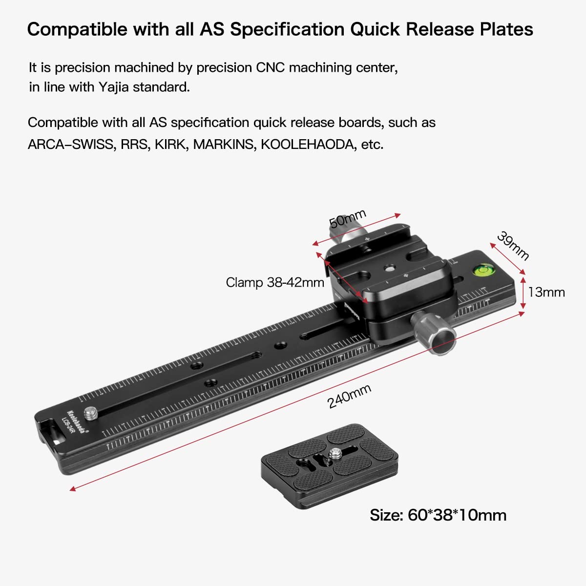 Koolehaoda 240mm Professional Rail Nodal Slide Metal Quick Release Clamp,Dual Dovetail Camera Bracket Mount with Double-Sided Clamp can be Rotated