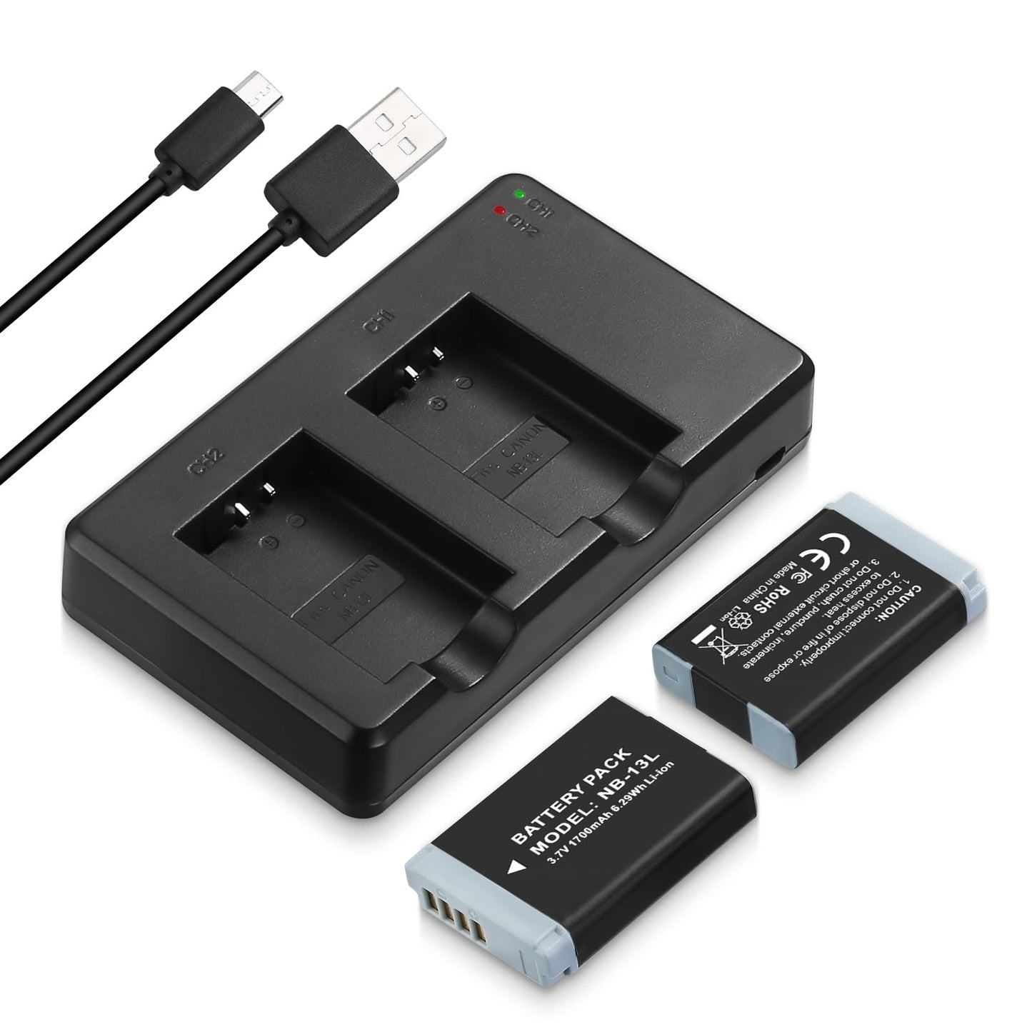 NB-13L Battery 2 Pack Replacement Li-ion Batteries and USB Dual Charger Set Compatible with PowerShot G1X G5X G7 X G7X Mark 2 II III G9 X G9X SX620