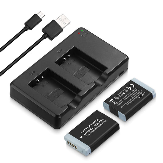 NB-13L Battery 2 Pack Replacement Li-ion Batteries and USB Dual Charger Set Compatible with PowerShot G1X G5X G7 X G7X Mark 2 II III G9 X G9X SX620