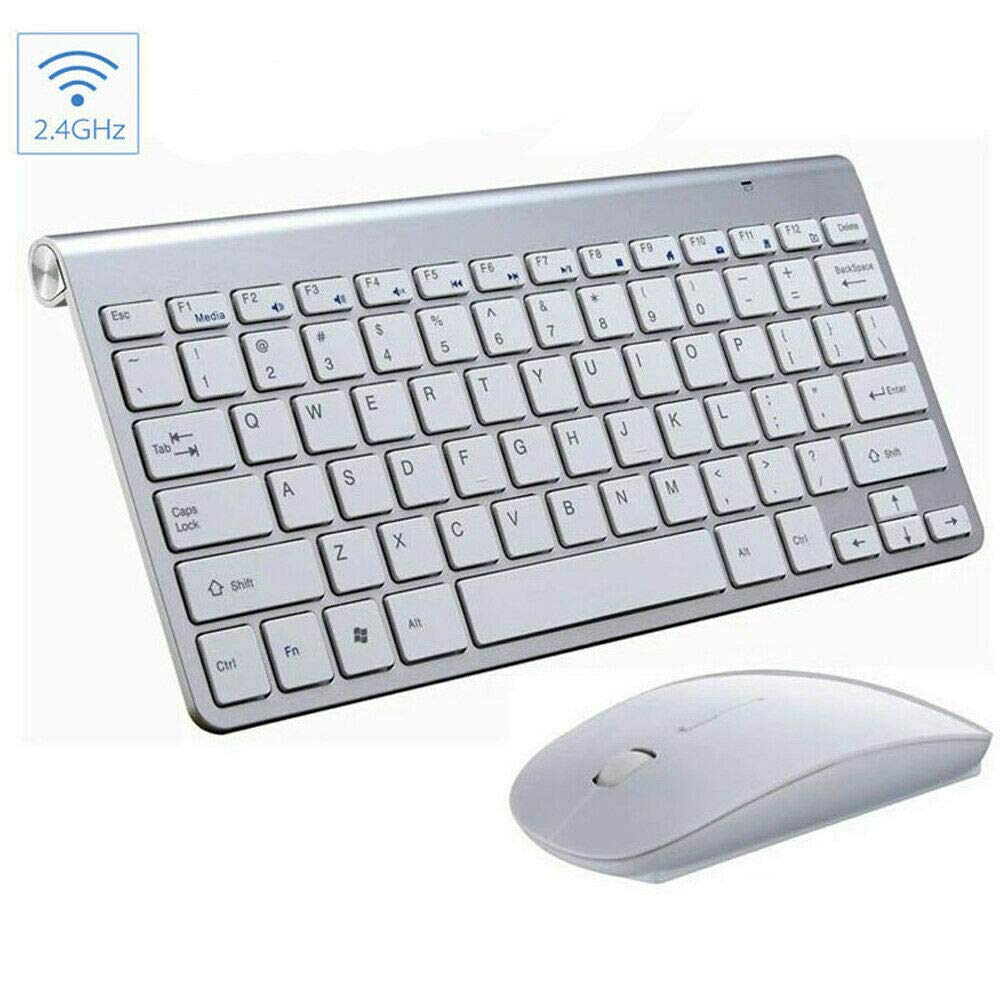 Mini Wireless Keyboard and Mouse Set Waterproof 2.4G Compatible with Mac Apple PC Computer (Silver)