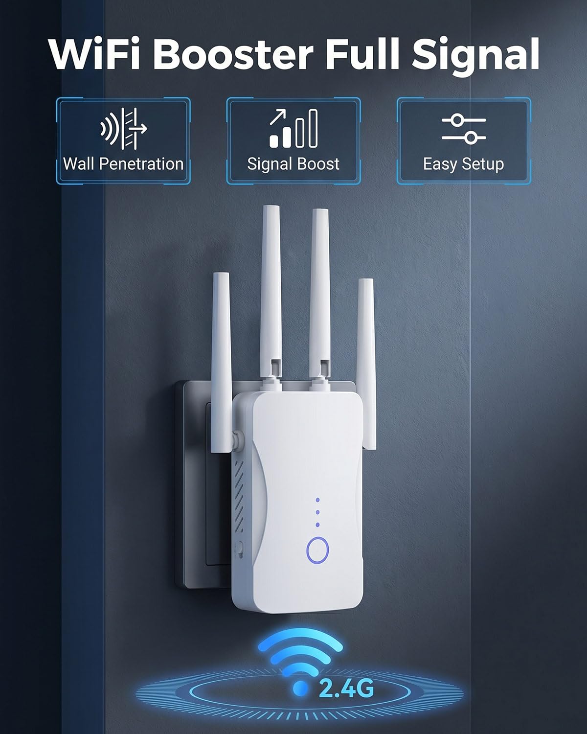 WiFi Extender Signal Booster - 2.4GHz WiFi Booster for Home, Covers Up to 9999 Sq. Ft, Easy Setup, Ethernet Port & Access Point, Stable Internet