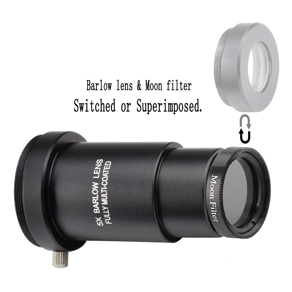 Starboosa 1.25-inch 5X Barlow Lens & Moon Filter Kit-for Telescope Eyepieces