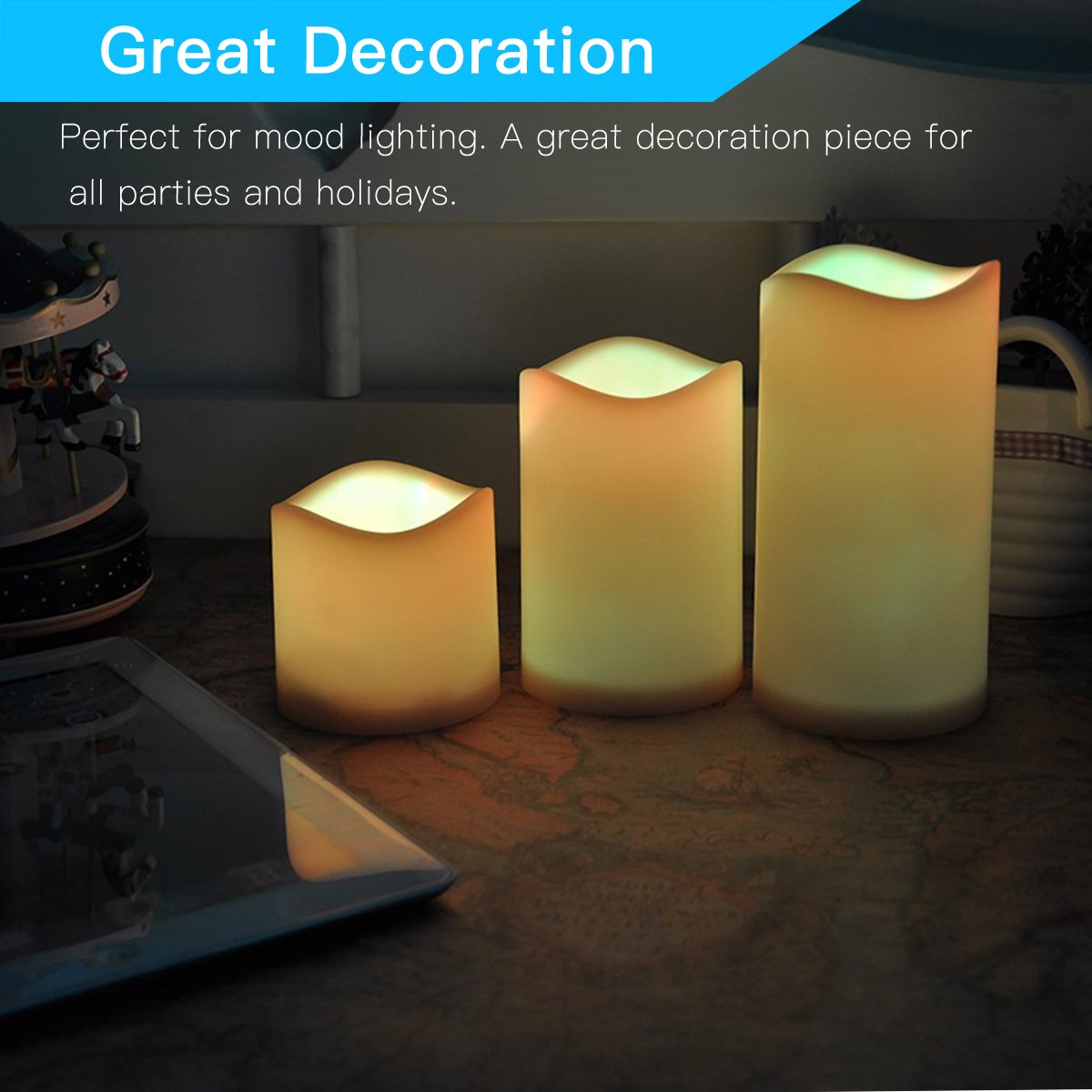 Novelty Place Flameless Candles with Remote, Real Flickering & Real Ivory Color Battery Powered LED Pillars Candle with Remote Control and Timer