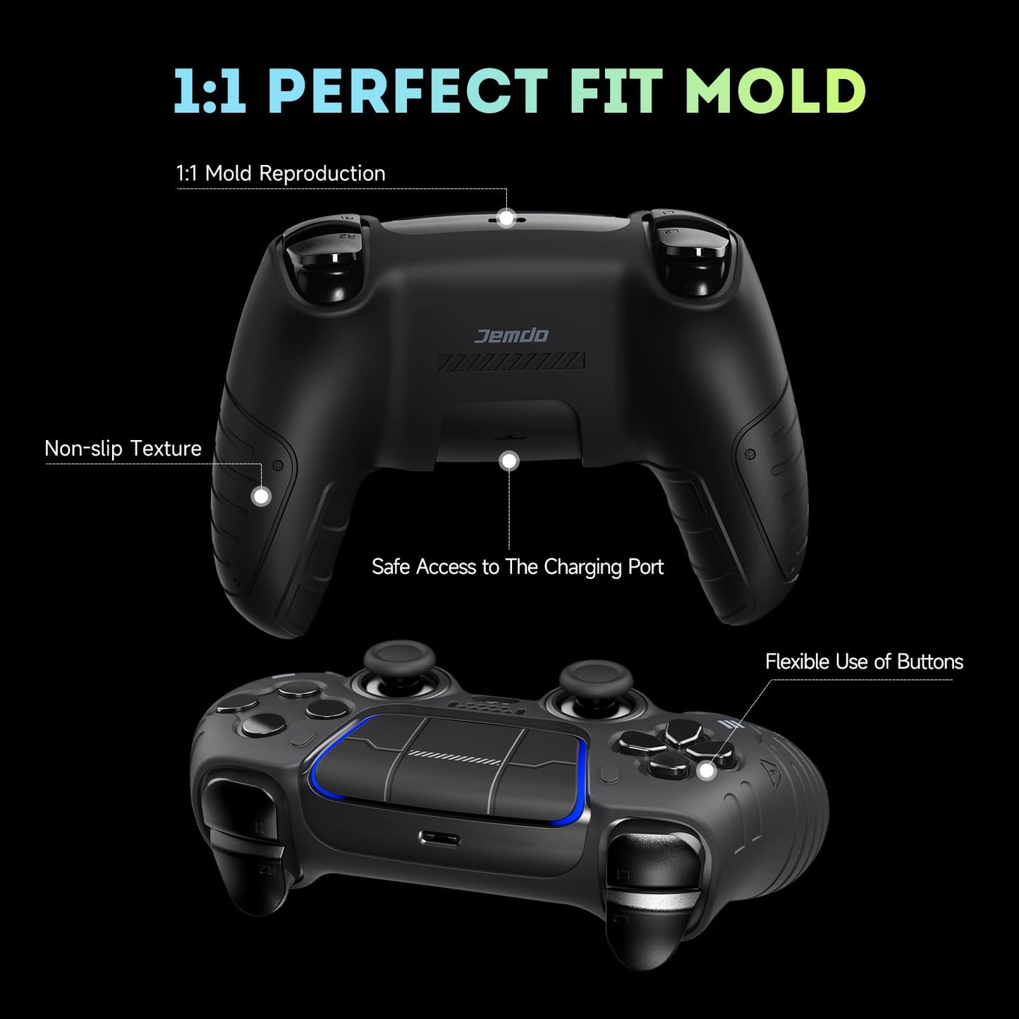 JEMDO Compatible/Replacement Silicone Cover for PS5 Controller, Premium Anti-Slip Soft Grip Skin for PS5 Wireless Controller/DualSense - Enhanced