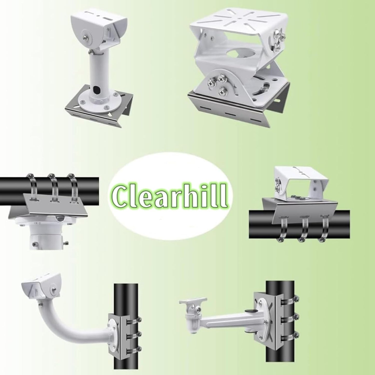 Clearhill Stainless Steel Pole Mount Bracket for Security Cameras, Vertical CCTV Camera Corner Bracket with Adjustable Straps (1)