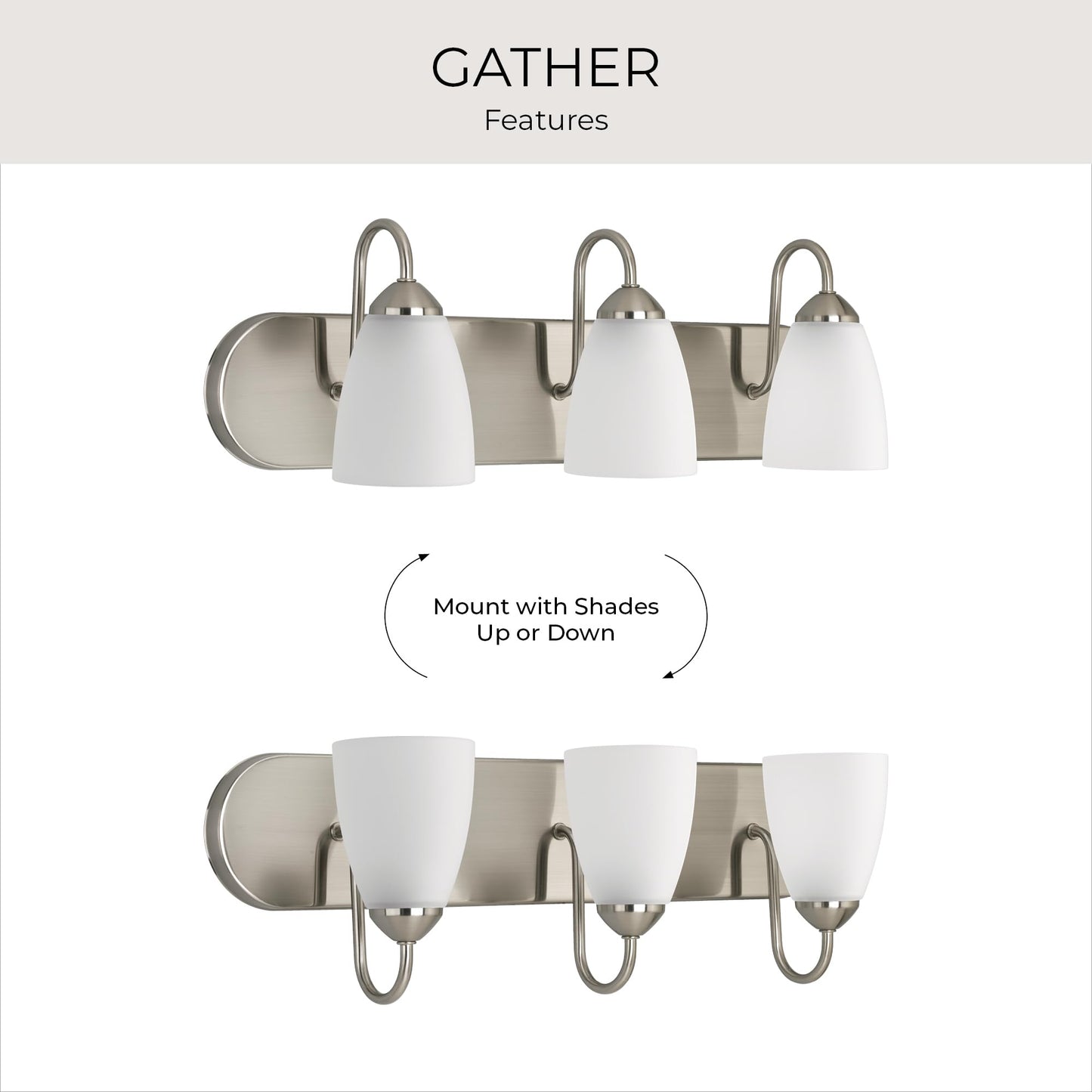 Progress Lighting Gather Collection 3-Light Etched Glass Traditional Bath Vanity Light Brushed Nickel