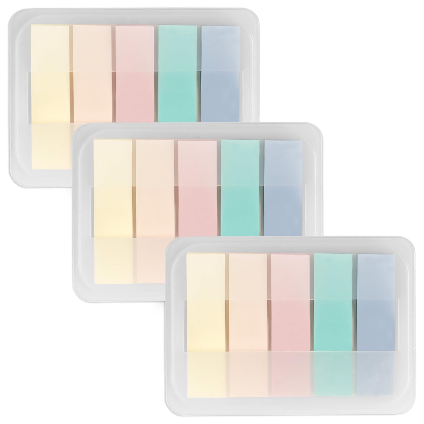 Essex Wares - 300 Pieces - Transparent Sticky Notes Tabs with Case - 5 Muted Colors - 3 Cases - 1.8" x 0.4" - 60 Pieces Each Color - Pop Up Index Tabs