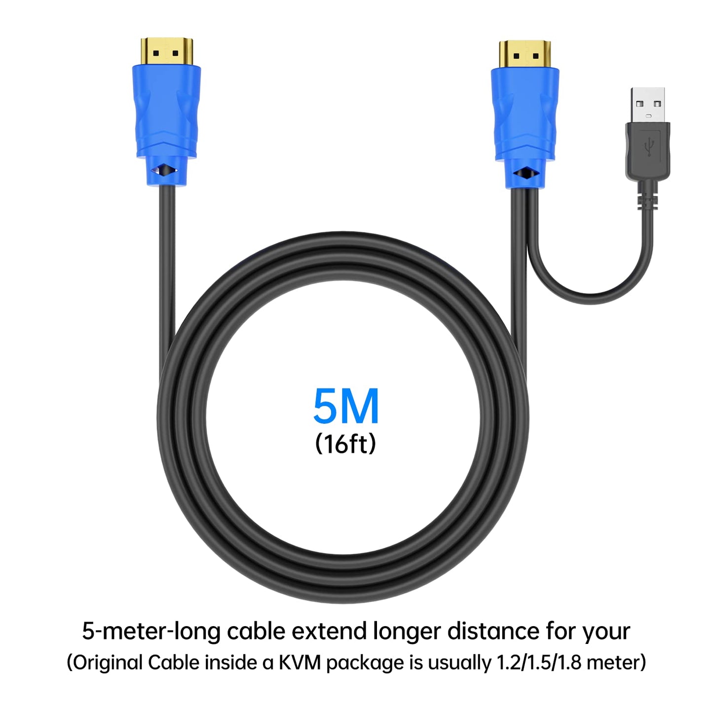 Yinker KVM Cable 16ft 2 Pack, USB HDMI KVM Cable for HDMI KVM Switch 2in1 Integrated Cable (5m)