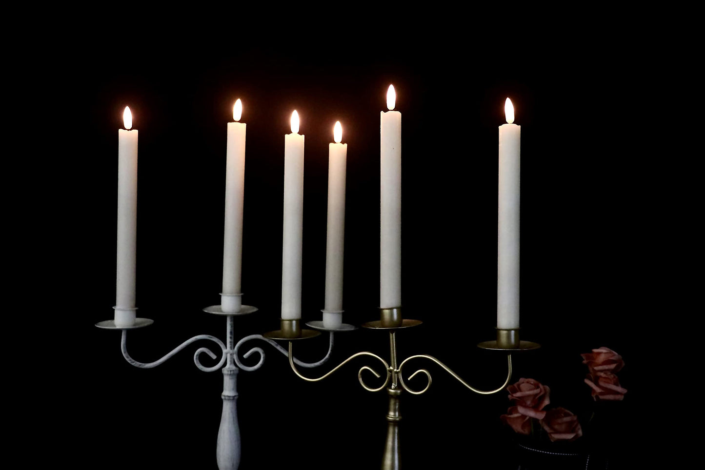 GenSwin Flameless White Taper Candles Flickering with 10-Key Remote, Battery Operated Led Warm 3D Wick Light Window Candles Real Wax Pack of 6