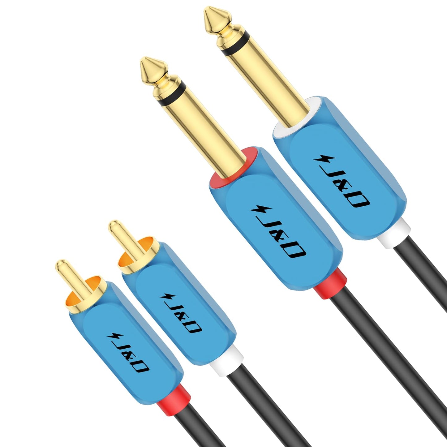 J&D Dual 1/4 inch TS to Dual RCA Stereo Audio Interconnect Cable, RCA to 1/4 Cable Heavy Duty Aluminum Alloy Shell Gold Plated Plug for Home Theater