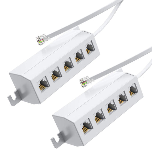 RFAdapter Phone Line Splitter Adapter 1 to 5, RJ11 6P4C Male to 5 Way 6P4C Female Socket Used for Connect Printer, Fax Machine and Multiple Landline