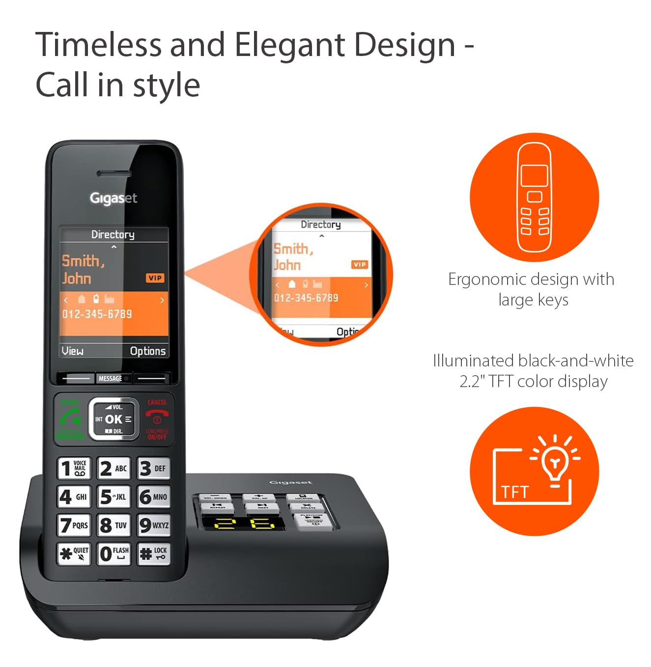Gigaset Comfort 552A - Cordless DECT Phone - Answering Machine - Made in Germany - Elegant Design - Hands-Free Mode - Comfort Call Protection - Big