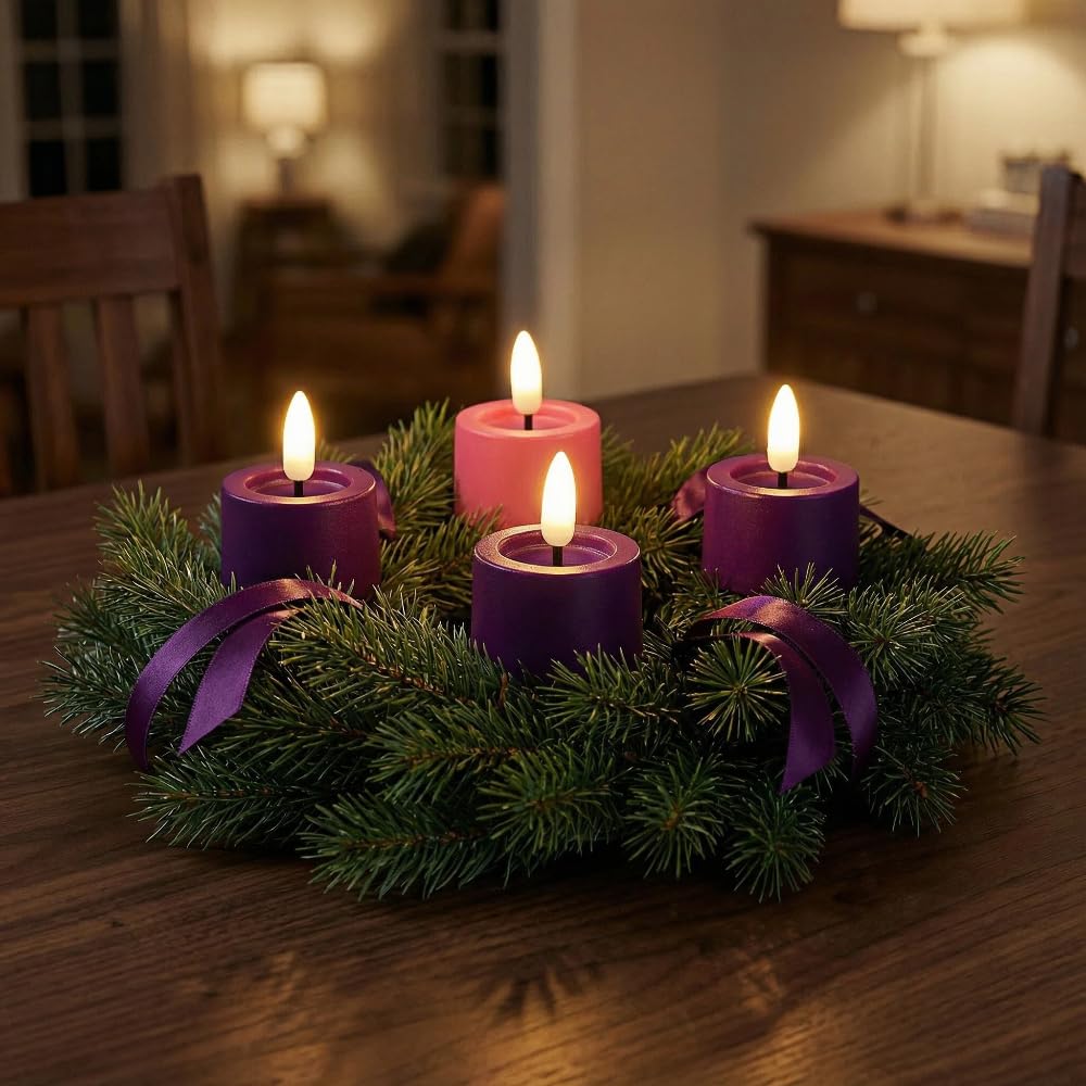 Simplelight Advent Candles, Purple & Pink Tea Lights Candles, Pack of 12