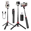 66" Tripod for iPhone & Camera, Portable Phone Tripod with Rechargeable Remote Control and Rotate Phone Stand, Selfie Stick for iPhone/Gopro
