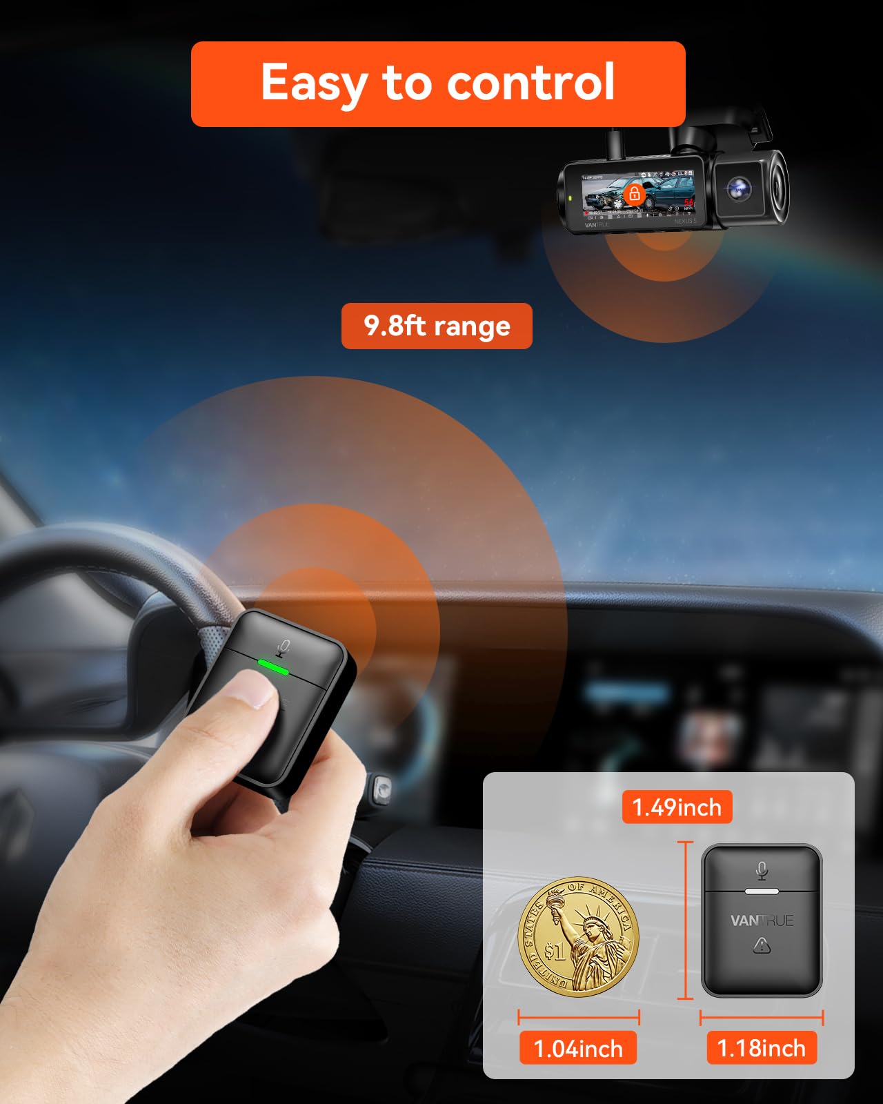 Vantrue Remote Control with Event Locking, Snapshot, Audio ON/Off Function, 9.8ft Range for Vantrue N4 Pro S, N5S, N4S,N5,N4, E1 Pro,E2, E360, N2X, S1