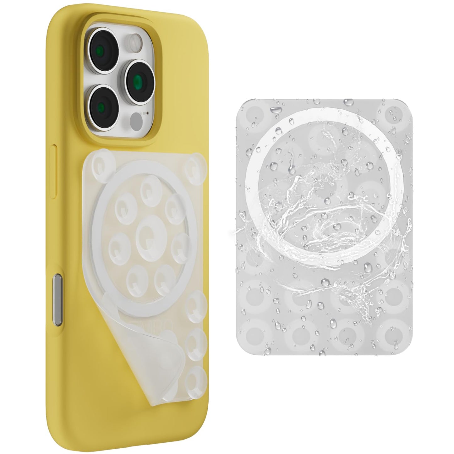 SEMBO UniSuction™ Removable & Restickable Silicone Suction Sticky Phone Grip with Reusable Nano Gel Mounting Tape with Magnetic Ring, 2.44x3.47''