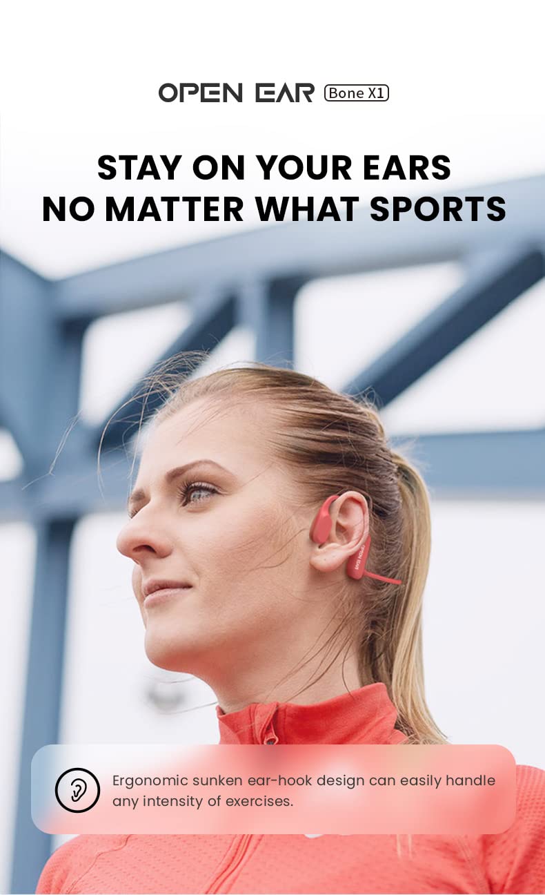 NOERLX Bone Conduction Headphones, Open Ear Wireless Headphones with Microphone, Bluetooth 5.3, 6 Hours of Use Time, IPX5 and Sweat Resistant Sports