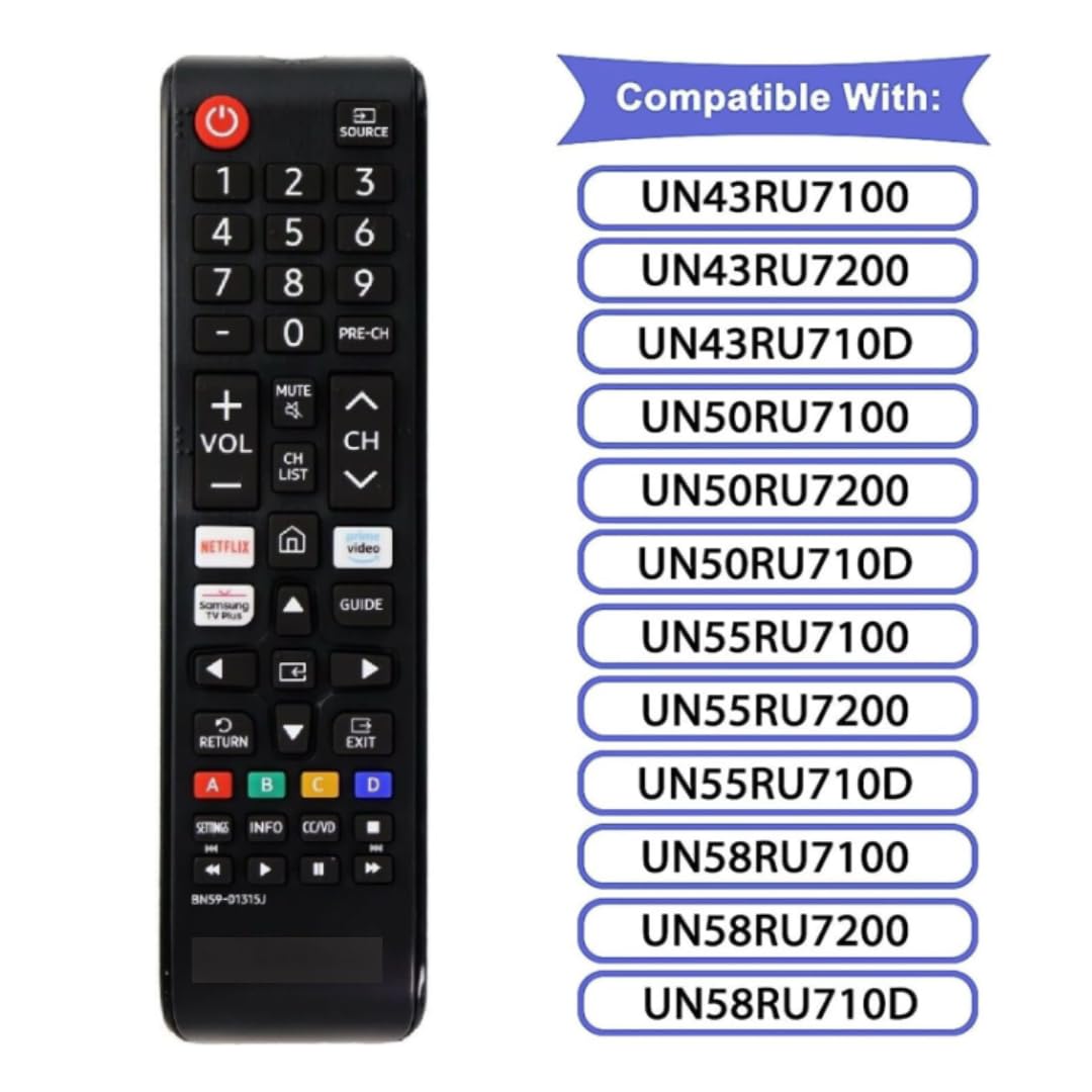 BN59-01315J Replacement Remote Control Applicable for Samsung UHD Curve Ultra HDTV LED 6 7 8 Series TV, with Netflix/Prime Video/Samsung TV Plus Short