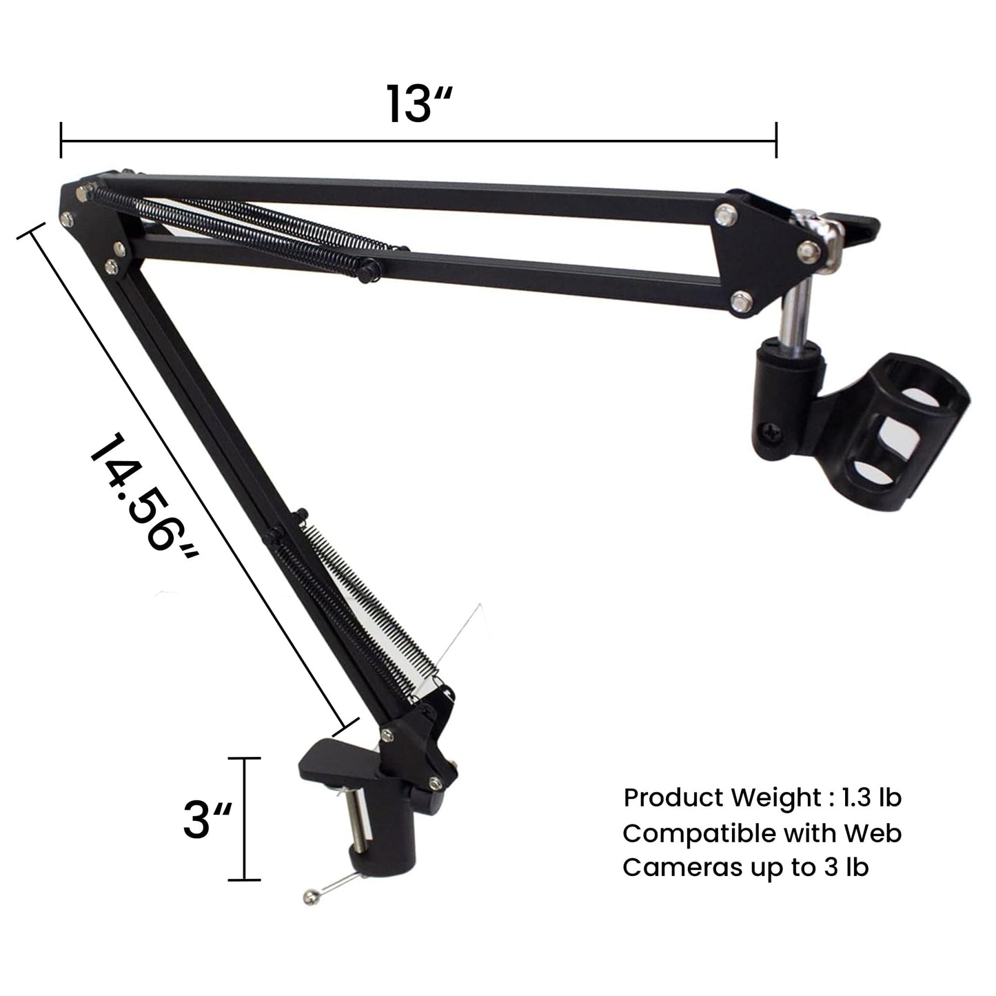 Technical Pro Premium Microphone Arm with Desk Mount, Mic Holder, Fully Height Adjustable Crane Arm for Podcast, Video, Gaming, Radio, Studio Sound