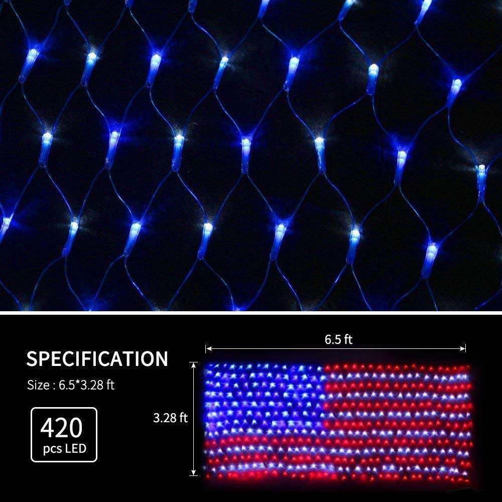 American Flag String Lights, Waterproof Led Flag Net Light, with 420 Super Bright LED, for Yard Garden Decoration, Festival, Holiday, Party