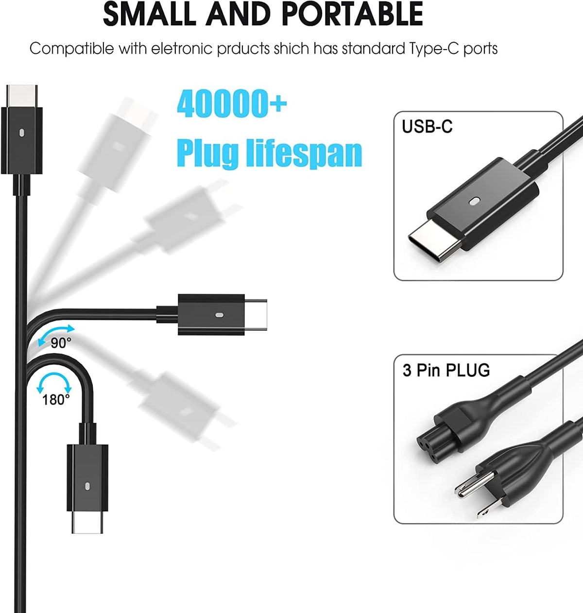 TUXIFPKU 65W USB C Laptop Charger for Dell Latitude Inspiron XPS Type C