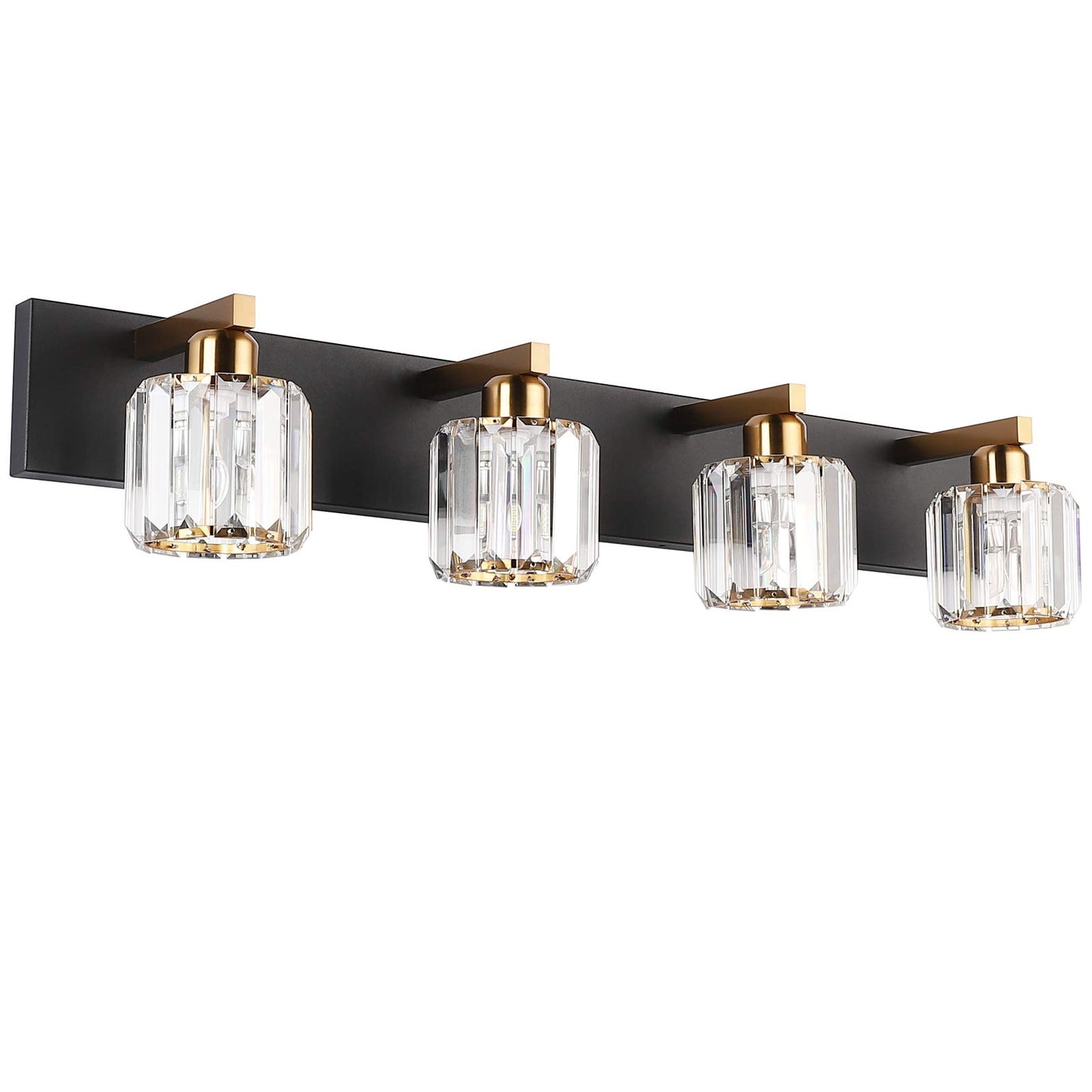 Aipsun Crystal Bathroom Vanity Lighting Black Vanity Light Fixtures Modern Vanity Light for Bathroom 4 Lights(Exclude Bulb)