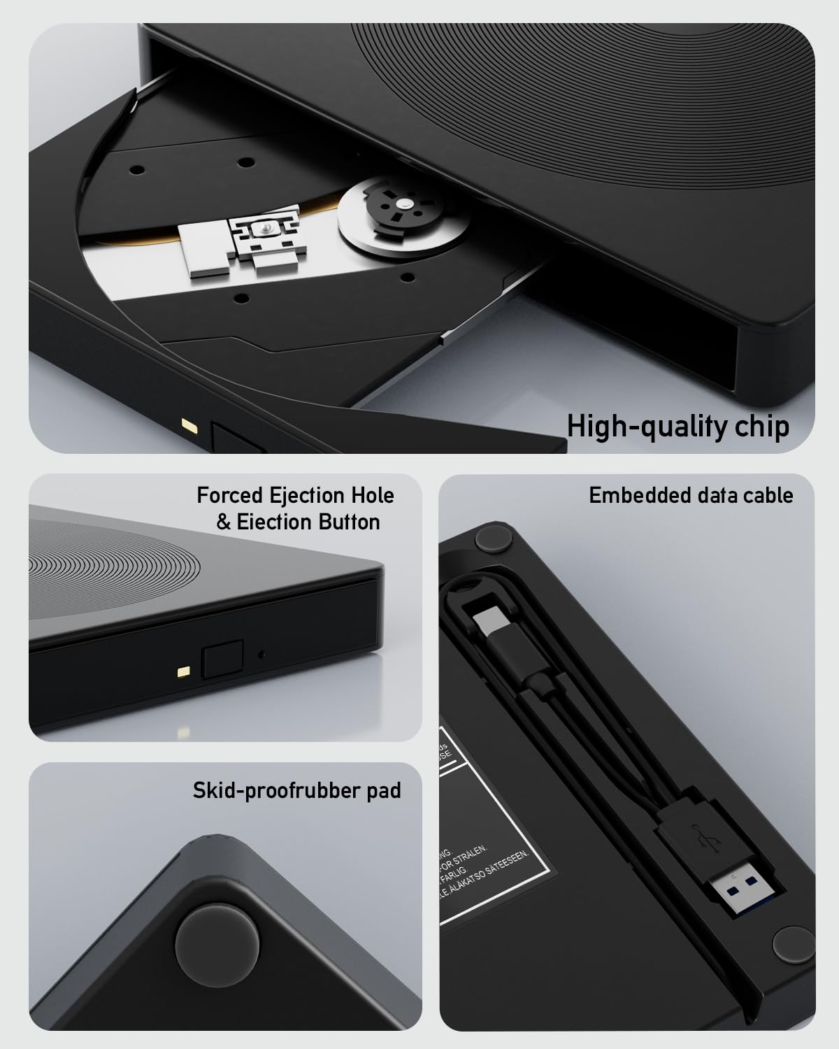 Alphami External CD/DVD Drive for Laptop - USB 3.0 & Type-C Portable DVD/CD Burner, Plug & Play Disc Reader, Slim Optical Drive Compatible