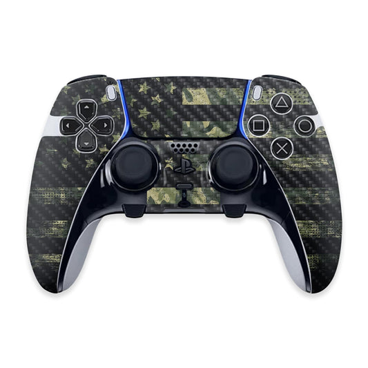 MightySkins Carbon Fiber Skin Compatible with PS5 DualSense Edge Controller - American Camo Protective, Durable Textured Carbon Fiber Finish Easy