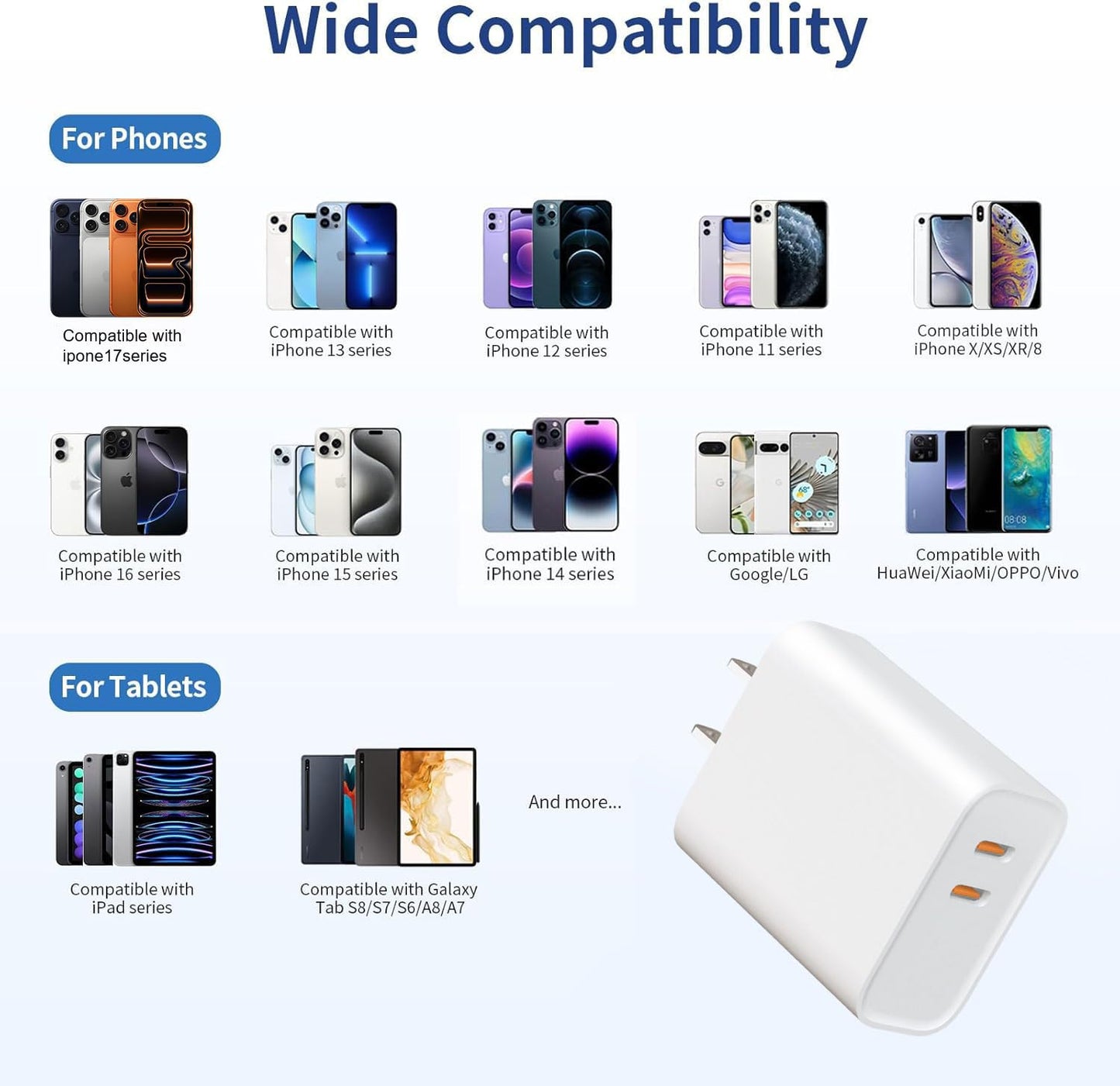 USBC Charger Block 30W 4-Piece Set, Dual-Port USB C Fast Charger Compatible with iPhone 17/16/15 Portable Type-C Wall Charger