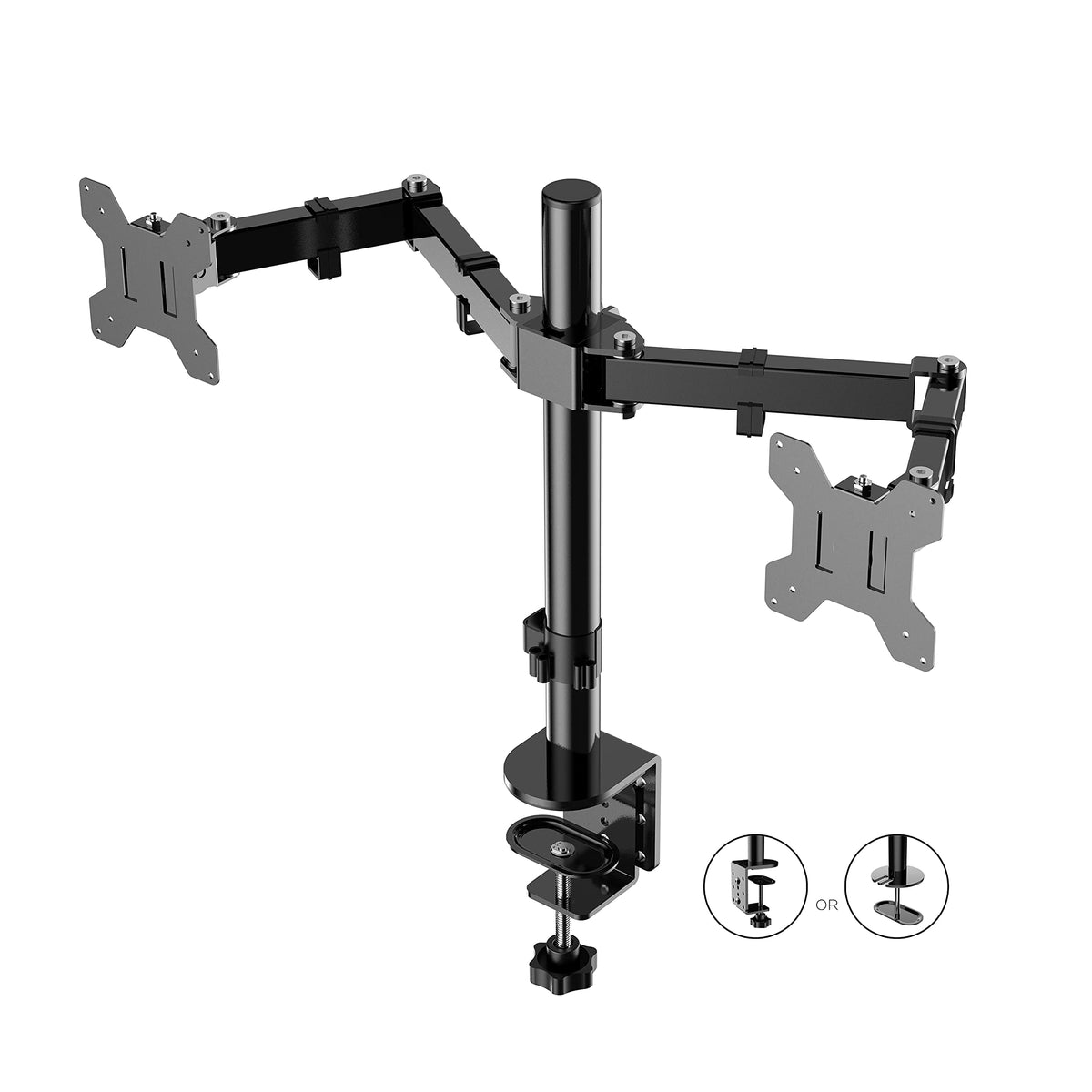 Rocelco Premium Desk Computer Monitor Mount - Standard Pattern Fits 13" - 27" LED LCD Dual Flat Screen - Double Articulated Full Motion Adjustable Arm