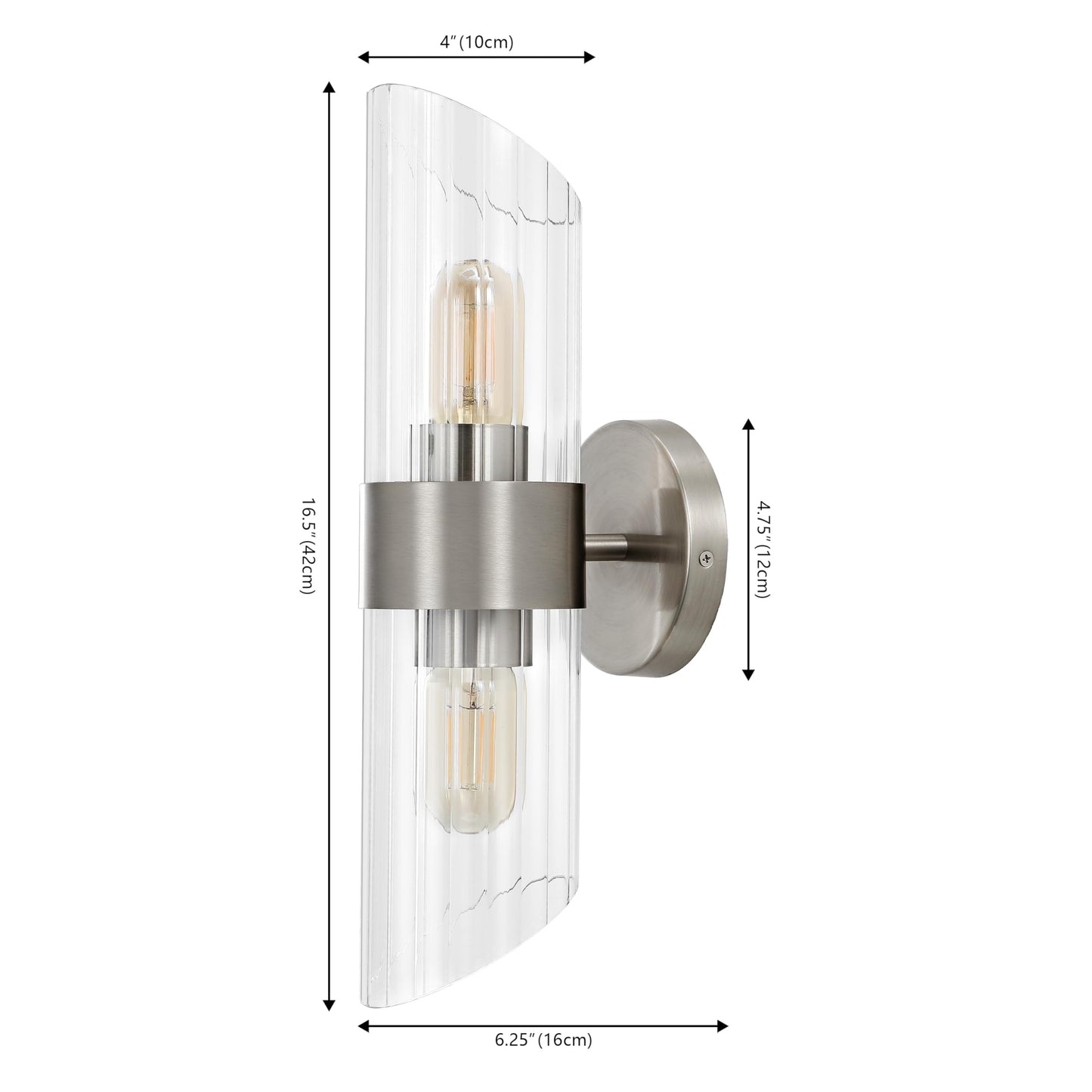 SAFAVIEH Lighting Collection Eytan Clear Glass/Nickle Vertical Wall Sconce Set of 2 Light Fixture, Ideal for Bathroom, Entryway, Vanity, Foyer