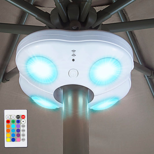 HONWELL Patio Umbrella Lights Outdoor Umbrella Pole Light Battery Operated Cordless 12 Color Changing Umbrella Light with Remote, Multi Colored LED
