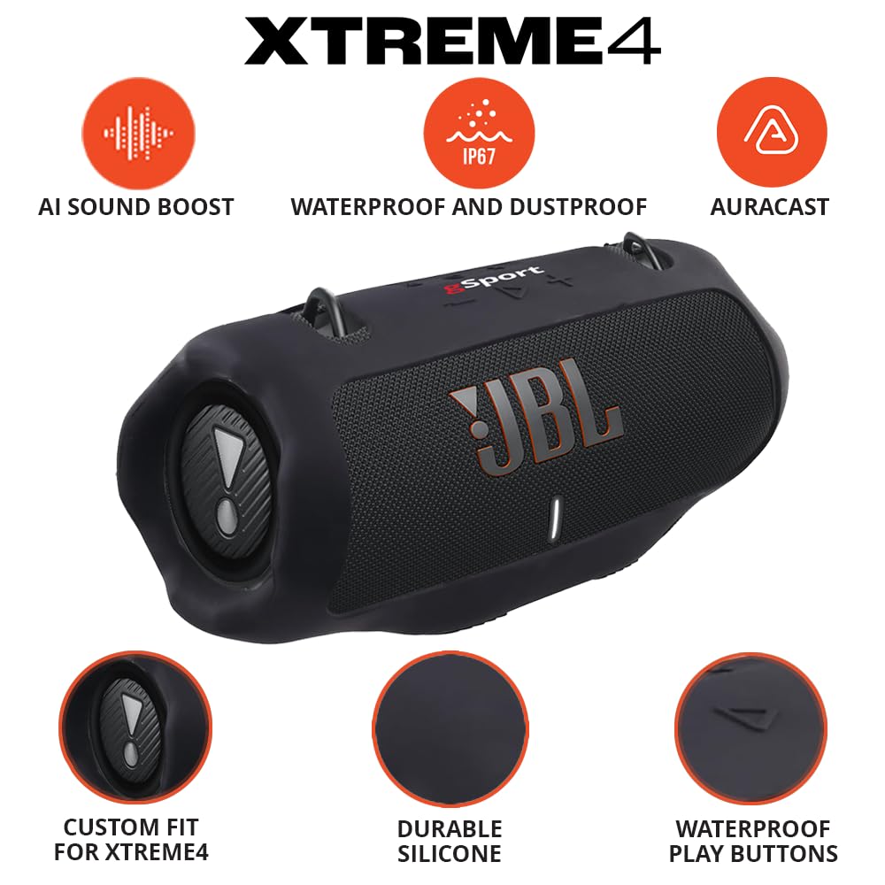 JBL Xtreme 4 Bluetooth Speaker with gSport Silicone Sleeve (Black)