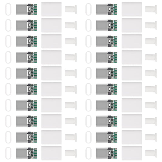 AITRIP 20PCS USB 3.1 Type C Connector 24 Pins Male Plug Socket Receptacle Adapter to Solder Wire & Cable 24P PCB Board Support Module-White