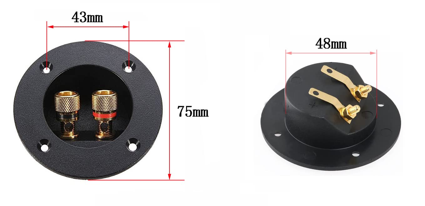 BlueMart 3" Round 2-Way Binding Post Screw Cup Connector Speaker Box Terminal Cup (Black - 4pcs)