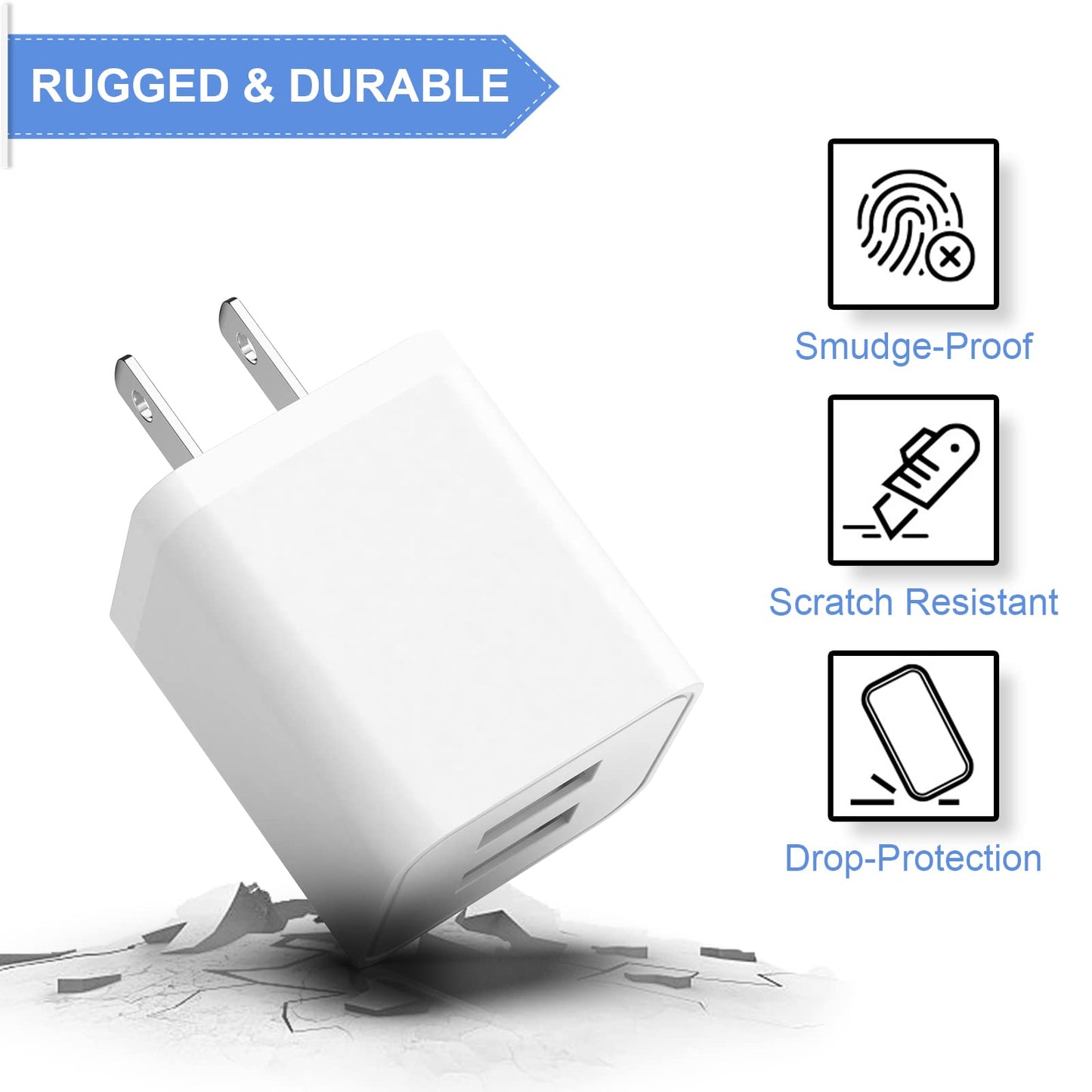 6Pack USB Wall Charger, iGENJUN 2.4A Phone Charger Dual USB Port Cube Power Plug Adapter Fast Wall Charger Block Compatible with iPhone 17/17