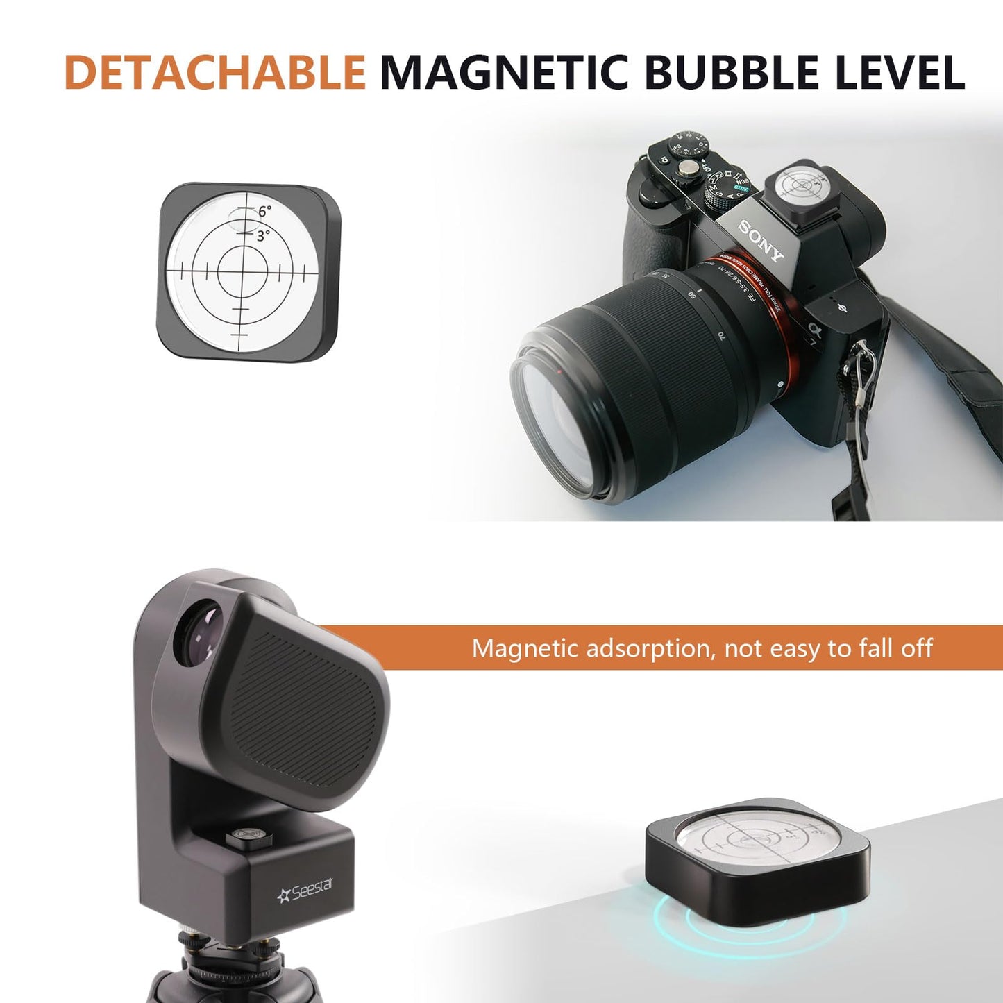 RAUBAY Tripod Leveler Stand for Seestar S50, ±6° Precision Adjustable Leveling Base with Detachable Magnetic Bubble Level, CNC Aluminum 3/8” Mount
