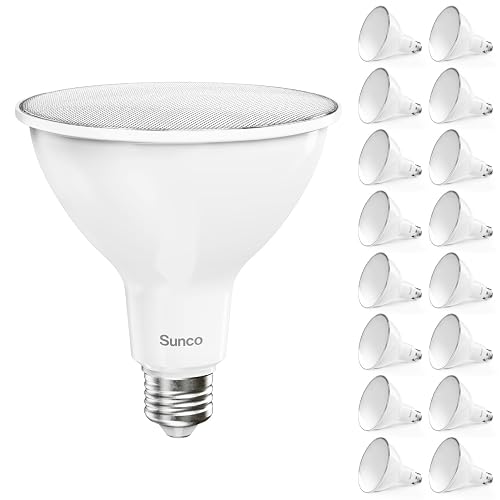 Sunco 16 Pack Outdoor Flood Light Bulb, Waterproof PAR38 LED, Patio Driveway, 5000K Daylight Dimmable, 100W Equivalent 13W, Exterior, Wet-Rated, 1050