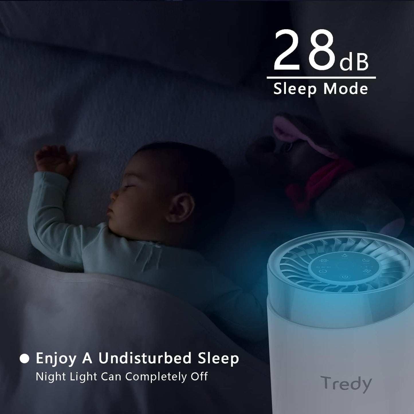 TREDY Air Purifier with HEPA Filter for Home Allergies Pets Hair and Smoke in Bedroom, Covers Up to 1080 ft²