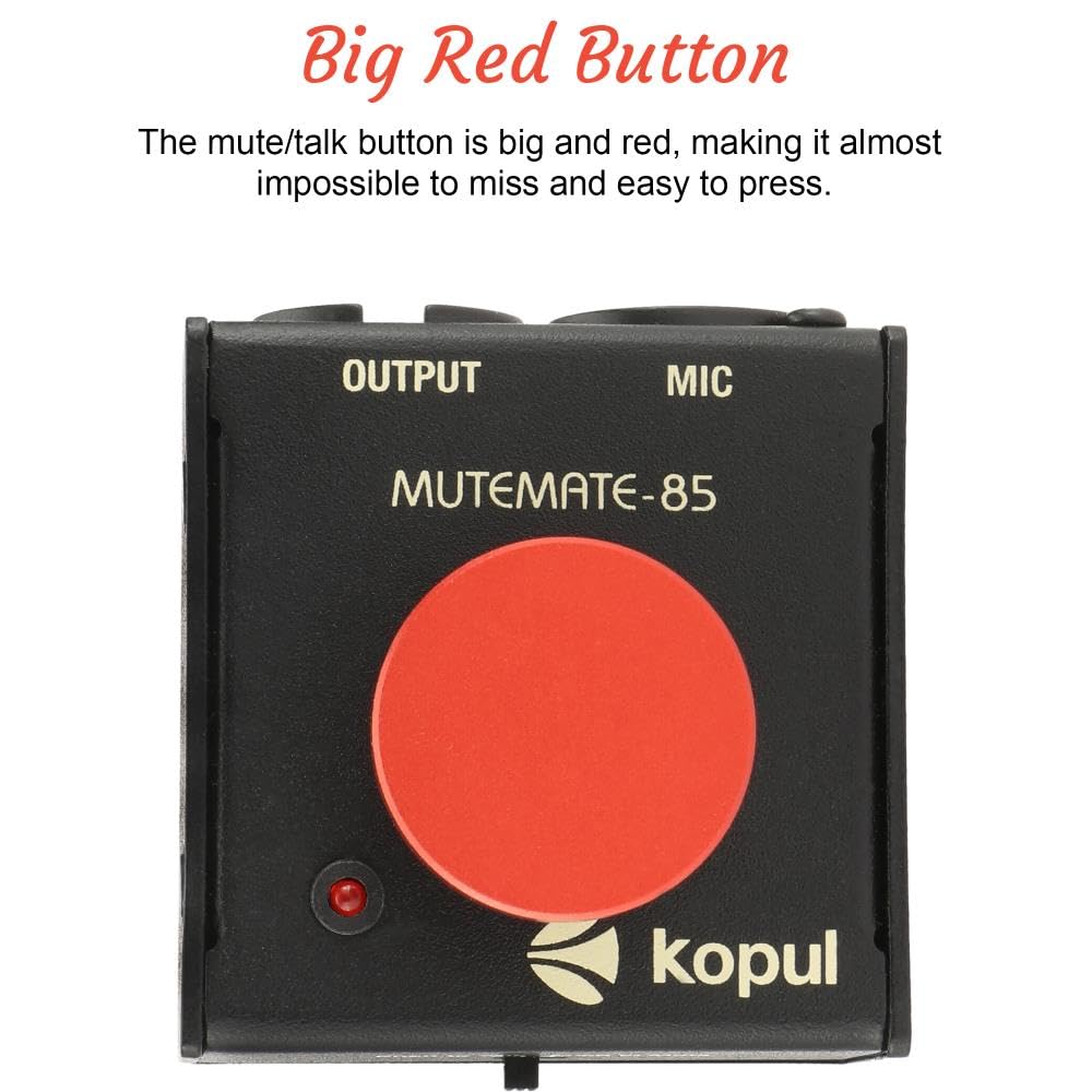 KOPUL Momentary Microphone Mute/Talk Button - Push-to-Talk or Push-to-Mute, LED Indicator,XLR in/Out, Desktop or Footswitch Use, for Dynamic &