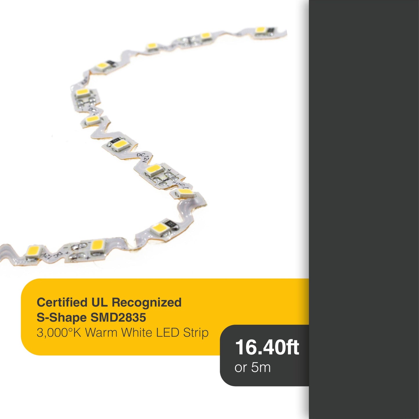 DEMASLED LED Lighting 24V 16.4ft UL Listed Warm White 2835 SMD Zig-Zag LED Strip Lights Dimmable 660lm/m 6.2W/m 300 LEDs 60 LEDs/m IP33