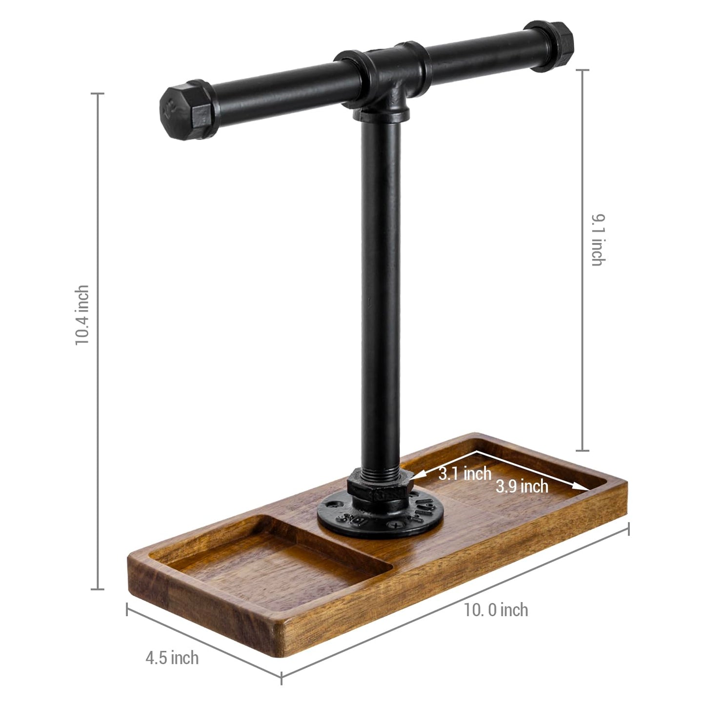 MyGift Premium Acacia Solid Wood and Industrial Black Metal Pipe T-Bar Over Ear Headphones Holder, Tabletop Dual Headphone Display Stand…
