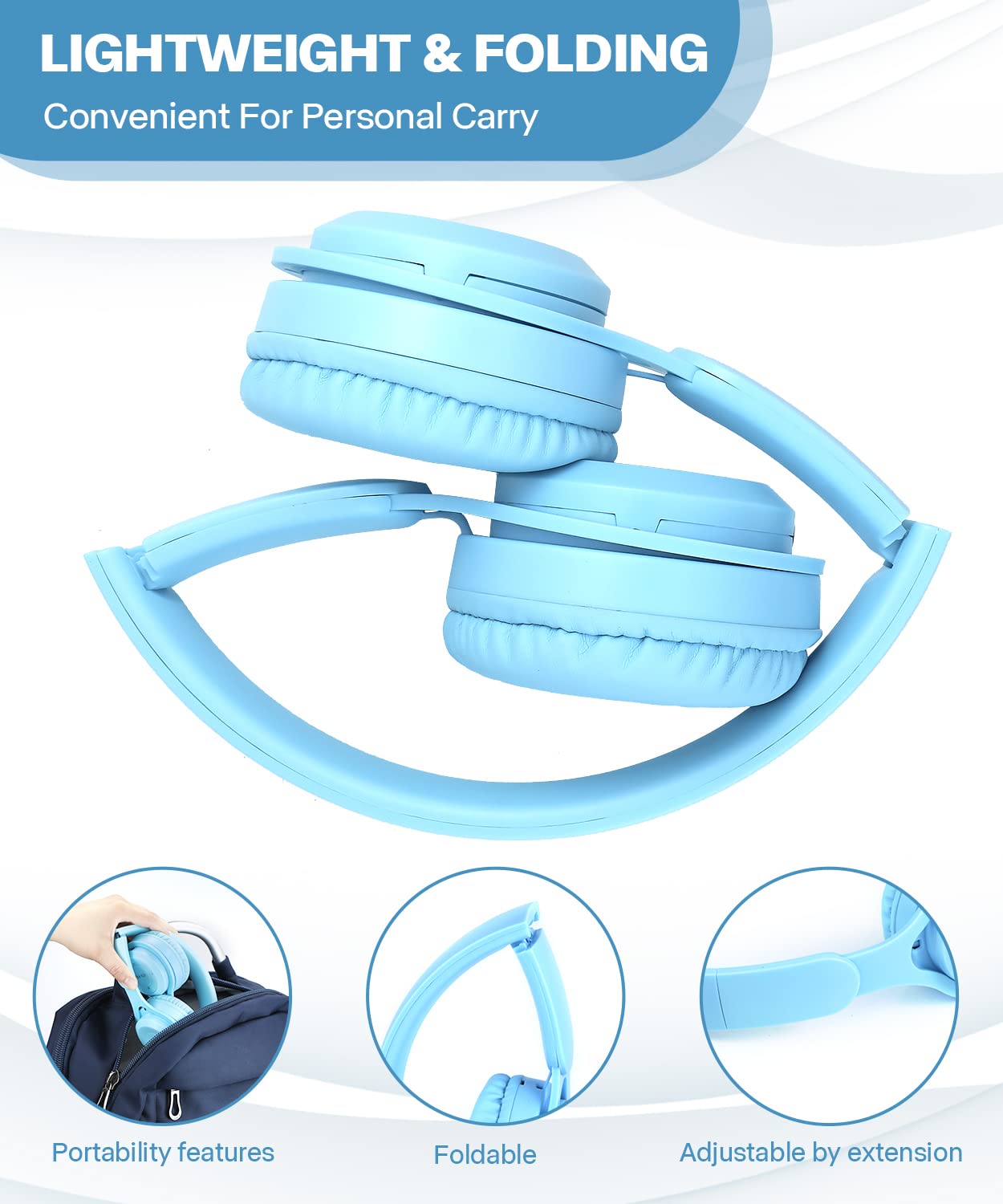 clelize Kids Bluetooth Headphones, On Ear Wireless Headsets for Children with Built-in Microphone, Foldable Stereo Detachable Aux 3.5mm Cord, Kids