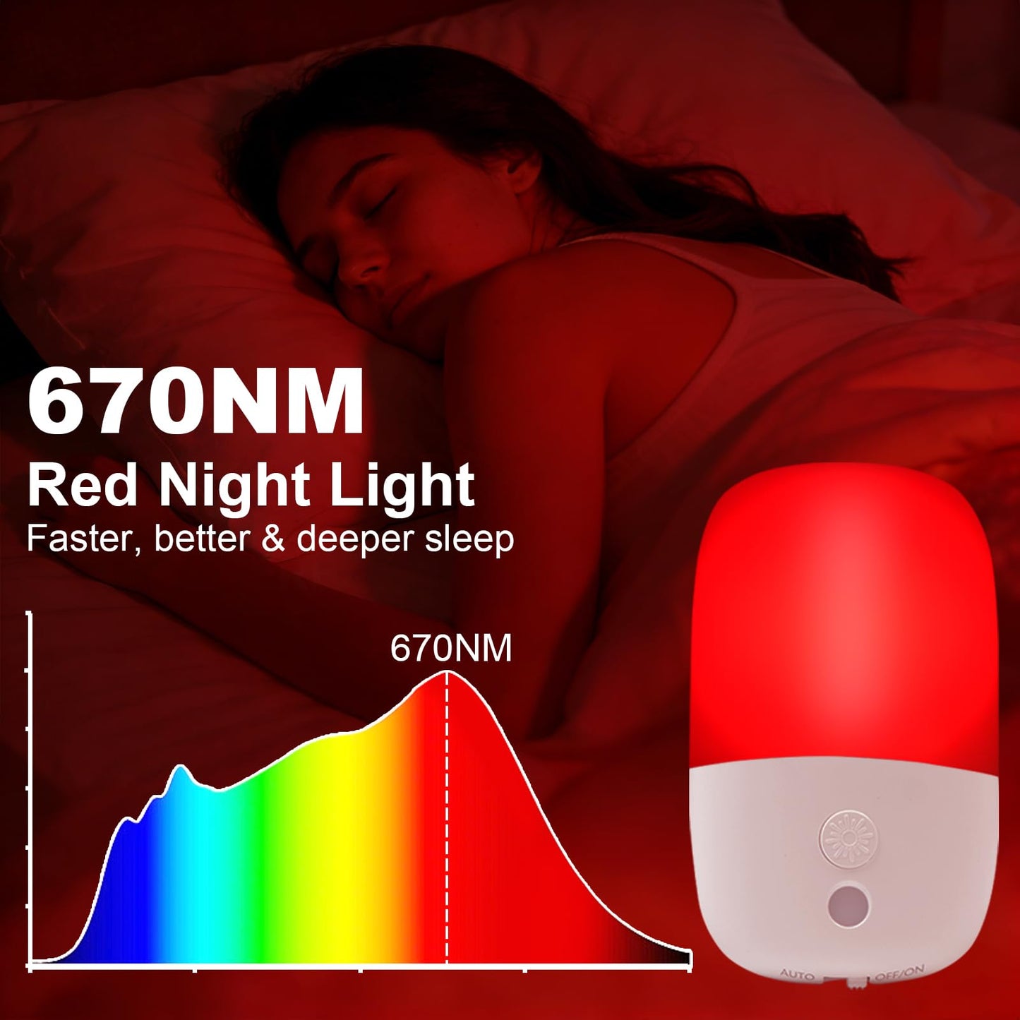 670nm Red Light Night Light for Sleep, Dusk to Dawn Sensor, 4 Pack